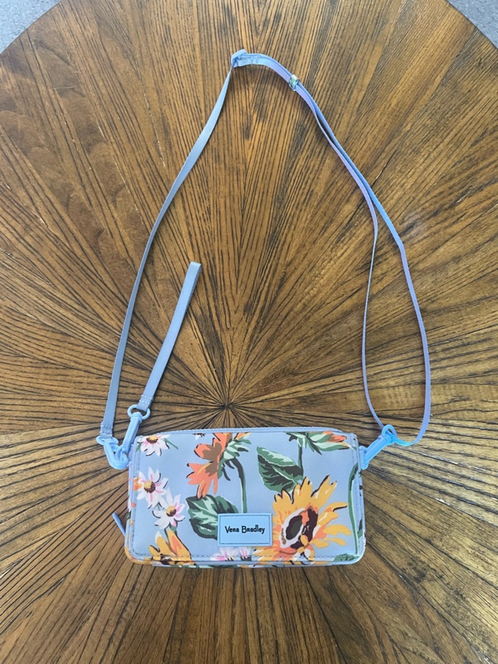 Vera Bradley Sunflower Sky Light Blue Floral Crossbody Wristlet